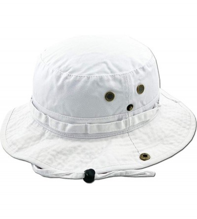Bucket Hats Unisex Washed Cotton Bucket Hat Summer Outdoor Cap - (2. Boonie With Chin Strap) White - CJ11JEB1C5F $9.87