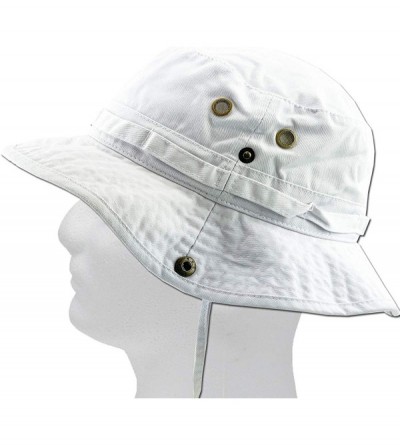 Bucket Hats Unisex Washed Cotton Bucket Hat Summer Outdoor Cap - (2. Boonie With Chin Strap) White - CJ11JEB1C5F $9.87
