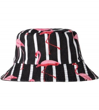 Bucket Hats Unisex Cute Unique Print Travel Bucket Hat Summer Fisherman Cap - Flamingos stripe black - CL18E235OMO $15.64