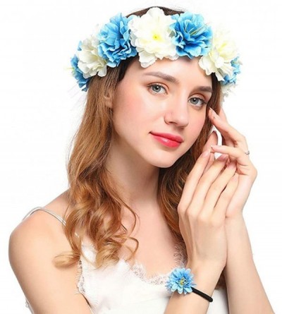 Headbands Flower Crown Floral Hair Wreath Wedding Headband Festival Garland - Blueset - C218QMXI38S $9.59