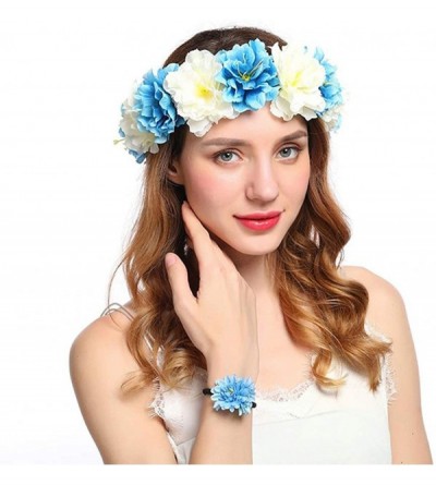 Headbands Flower Crown Floral Hair Wreath Wedding Headband Festival Garland - Blueset - C218QMXI38S $9.59