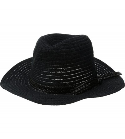 Fedoras Women's Textured Panama Hat with Braid Band - Black - C912NZFCQS4 $10.86