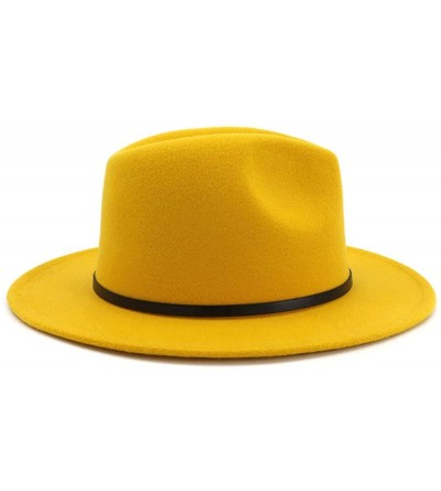 Fedoras Women's Classic Wide Brim Fedora Hat with Belt Buckle Felt Panama Hat - Yellow - CH18QO92ESH $15.44