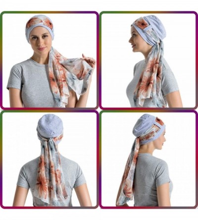 Skullies & Beanies Bamboo Cotton Liner Chemo Headwear for Womenwith Silky Scarfs for Cancer Hair Loss Sleep Caps Beanie - Gra...