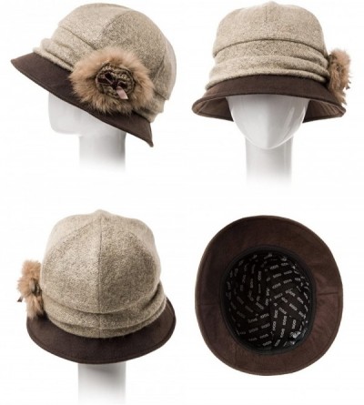 Bucket Hats Cloche Round Hat for Women 1920s Fedora Bucket Vintage Hat Flower Accent - 69160_camel - CI120XDSSM7 $19.44