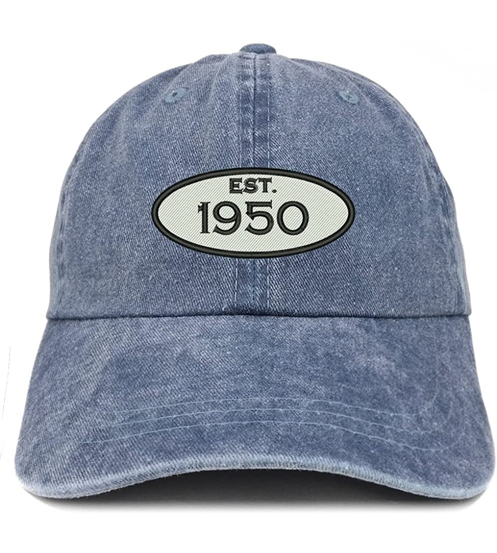 Baseball Caps Established 1950 Embroidered 70th Birthday Gift Pigment Dyed Washed Cotton Cap - Navy - CM180MA9YGG $17.04