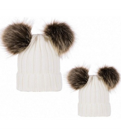 Skullies & Beanies 2PCS Mother&Baby Hat Parent-Child Hat Family Matching Cap Winter Warmer Knit Wool Beanie Ski Cap - Whi - C...