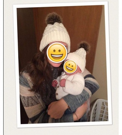 Skullies & Beanies 2PCS Mother&Baby Hat Parent-Child Hat Family Matching Cap Winter Warmer Knit Wool Beanie Ski Cap - Whi - C...