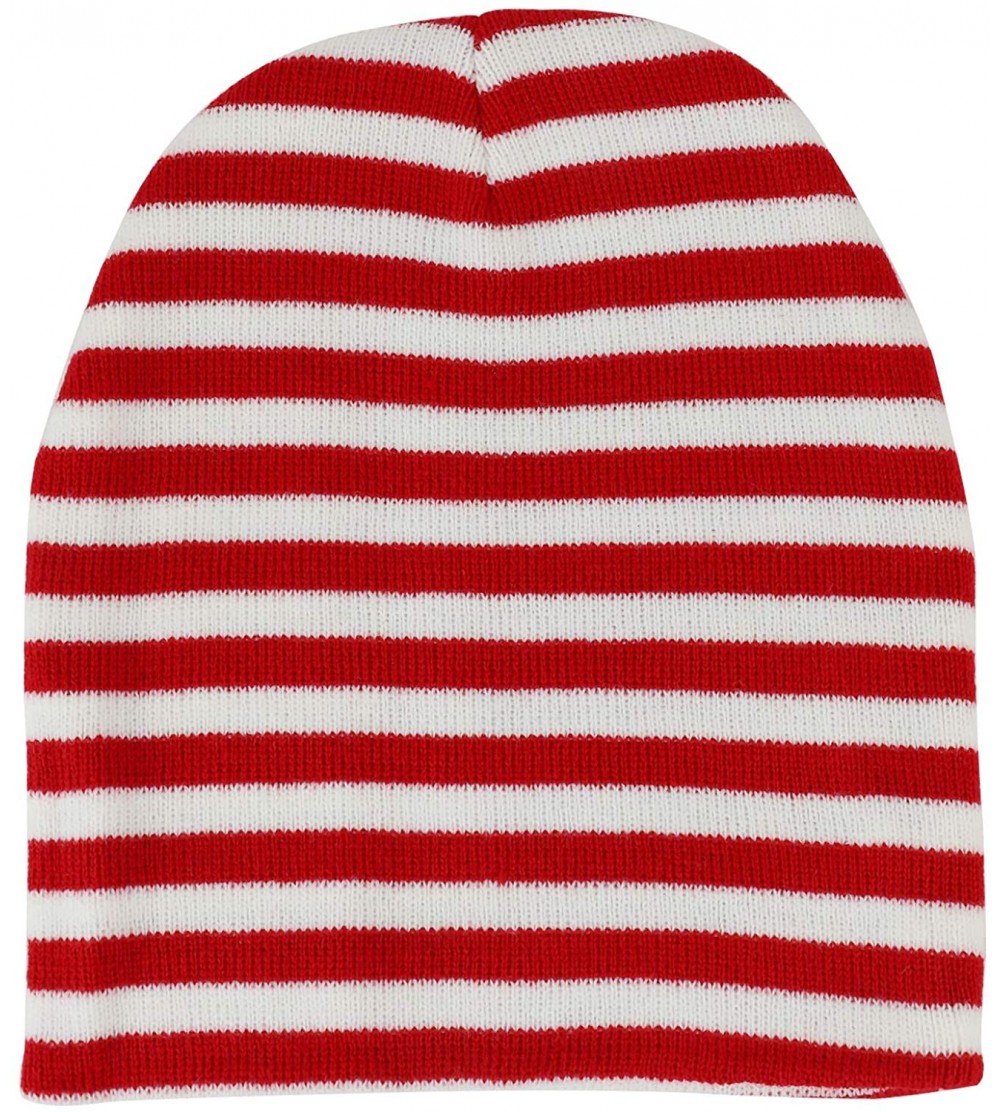Skullies & Beanies Red White Stripe Short Skull Beanie - Red White 1 Pack - CT18K33CX9E $9.04