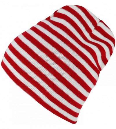 Skullies & Beanies Red White Stripe Short Skull Beanie - Red White 1 Pack - CT18K33CX9E $9.04