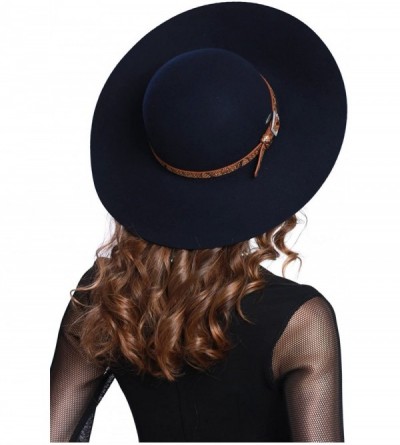 Fedoras Women's Wide Brim 100% Wool Snakeskin Band Floppy Hat - A Navy - CR12MXX3H85 $23.17