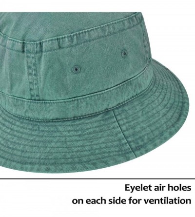 Bucket Hats Washed Cotton Denim Bucket Hat Packable Summer Travel Outdoor Fishing Cap - "Green (Head Circumference 24 1/4"")"...