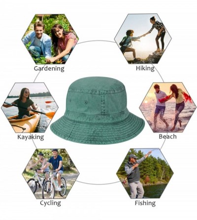 Bucket Hats Washed Cotton Denim Bucket Hat Packable Summer Travel Outdoor Fishing Cap - "Green (Head Circumference 24 1/4"")"...