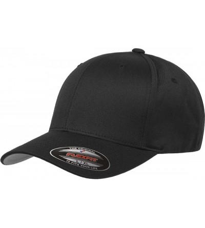 Baseball Caps Original Flexfit Wooly Cotton Twill Cap 6277- Stretch Fit Baseball Cap w/Hat Liner - Black - CN1803HMQM4 $26.15