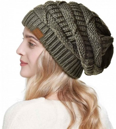 Skullies & Beanies Knit Beanie Hat for Women Oversize Chunky Winter Slouchy Beanie Hats Ski Cap - Army Green - CW18ADSZE59 $9.53