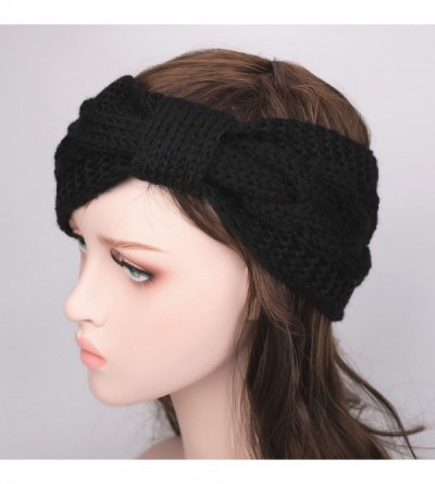 Cold Weather Headbands Women's Cable Knitted Turban Headband Soft Ear Warmer Head Wrap - Black - CI184ACGQDA $9.47