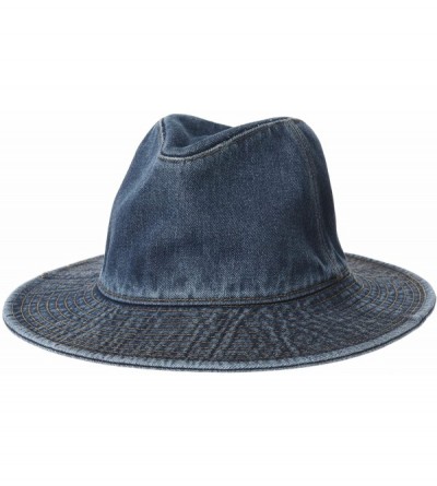 Fedoras Denim Fedora Hat Plain Stitch Washed Short Wide Brim Panama Hat KR61009 - Blue - C518E5CL7YM $30.20