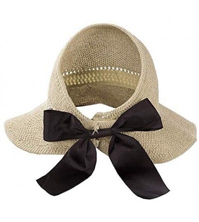 Sun Hats Summer Straw Beach Sun Visor Ponytail Hats for Women Foldable Floppy - Bk-khiki/Beige - C2194TEKC7N $17.39