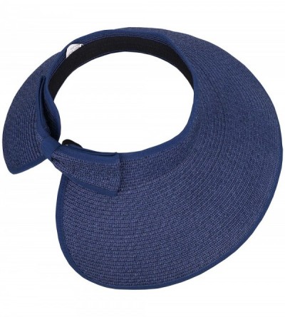 Visors Spring/Summer Classics Edition Straw Roll-able Sun Visor Hat - Dark Blue - CG18DMTH6CE $16.37