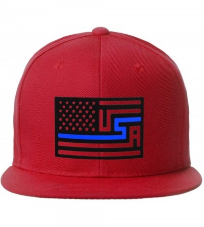 Baseball Caps USA Redesign Flag Thin Blue Red Line Support American Servicemen Snapback Hat - Thin Blue Line - Red Cap - CU18...