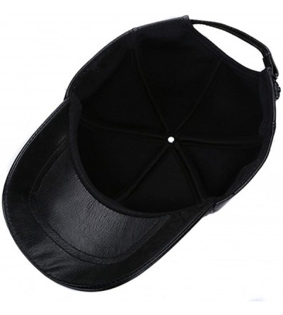 Baseball Caps Leather Baseball Cap Cool Hats Adjustable Unisex Ball Cap - Black - CG183KQZO9C $13.81