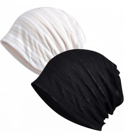 Skullies & Beanies Women's Baggy Slouchy Beanie Chemo Cap for Cancer Patients - 2 Pack Black & White - CO18R564903 $12.99