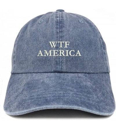 Baseball Caps WTF America Embroidered Washed Cotton Adjustable Cap - Navy - C7185LTT3QE $16.98