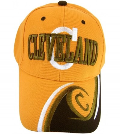 Baseball Caps Cleveland Men's C Wave Pattern Adjustable Baseball Cap - Orange/Brown - CB17WZ2W23R $12.18