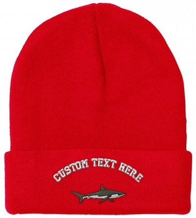 Skullies & Beanies Custom Beanie for Men & Women Shark Embroidery Acrylic Skull Cap Hat - Red - CA18ZS3SM8D $20.92