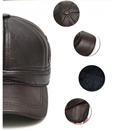 Baseball Caps Men Cowhide hat Winter Warm Outdoor Protect Ear Real Leather Adjustable Baseball Cap - Rivet Style Black - CH18...