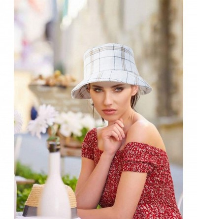 Sun Hats Cotton Linen Wide Brim Bucket Hats for Women Foldable Beach Sun Protection Hats with Chin Strap - CF18QRR2W06 $23.43
