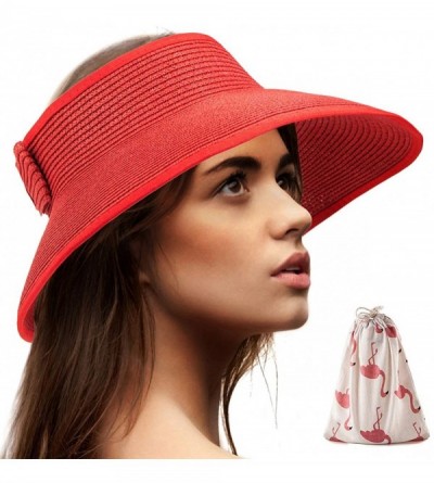 Visors Foldable Sun Visors for Women - Beach Hat Wide Brim Sun Hat Roll-Up Straw Hat - CD18T4RQHYG $10.27