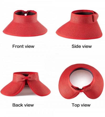 Visors Foldable Sun Visors for Women - Beach Hat Wide Brim Sun Hat Roll-Up Straw Hat - CD18T4RQHYG $10.27