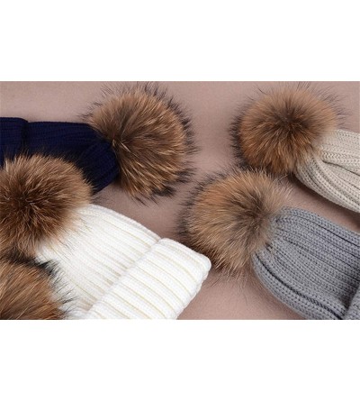 Skullies & Beanies Knit Hat for Womens Girls Fleece Winter Slouchy Beanie Hat with Real Raccon Fox Fur Pom Pom - Slouch Rusty...