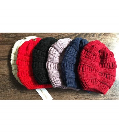 Skullies & Beanies Knit Hat for Womens Girls Fleece Winter Slouchy Beanie Hat with Real Raccon Fox Fur Pom Pom - Slouch Rusty...