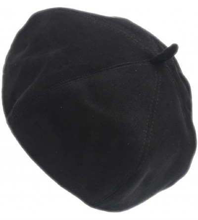 Berets French Style Lightweight Casual Classic Solid Color Faux Suede Leather Beret - Black - CB12MAFD7XE $9.39