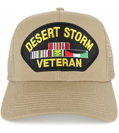 Baseball Caps Desert Storm Veteran Embroidered Patch Snapback Mesh Trucker Cap - Khaki - CM189OKZIGI $17.28
