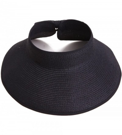 Sun Hats Sun Visors for Women Roll Up Hat Beach Shade Sun Hats Packable Straw Cap - Black - CS11KYTP5SV $11.53