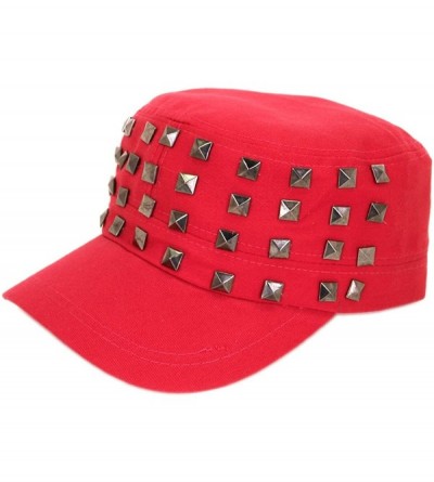 Newsboy Caps Adjustable Cotton Military Style Studded Front Army Cap Cadet Hat - Diff Colors Avail - Fuchsia Red - CZ11KUTXNN...