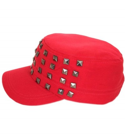 Newsboy Caps Adjustable Cotton Military Style Studded Front Army Cap Cadet Hat - Diff Colors Avail - Fuchsia Red - CZ11KUTXNN...