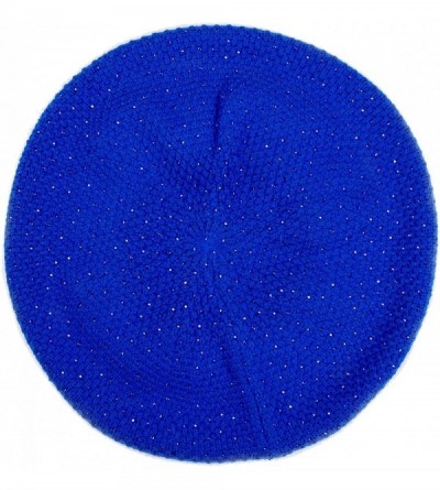 Berets Womens Beret Hat Wool Knitted Cap with Sparkling Rhinestones Solid Color Stretchy Beanie Tam Hats - Royal Blue - CA18Y...