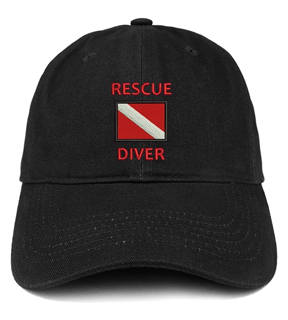 Baseball Caps Rescue Diver Flag Embroidered Low Profile Soft Cotton Baseball Cap - Black - CW184UUQM07 $13.96