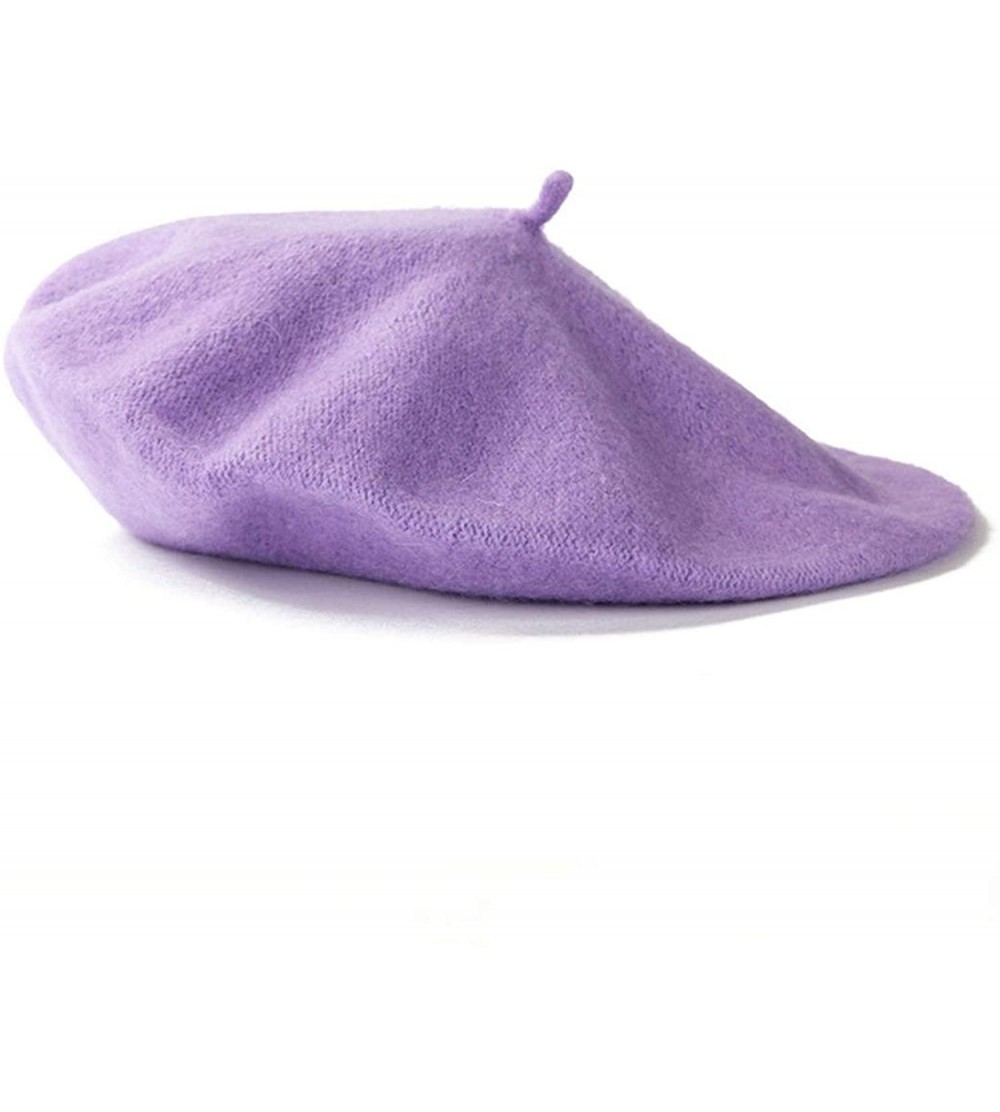 Skullies & Beanies Spring Beret Hat Flat Cap Women Wool Berets Hat Caps Casquette Female Warm Winter Cap - Light Purple - CP1...