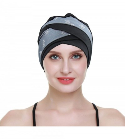 Skullies & Beanies Slip-on Lightweight Chemo Turbans for Women Hair Loss-Breathable Bamboo - Black Gray - CV192O734SA $37.44