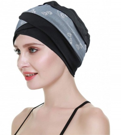 Skullies & Beanies Slip-on Lightweight Chemo Turbans for Women Hair Loss-Breathable Bamboo - Black Gray - CV192O734SA $16.89
