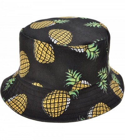 Bucket Hats Unisex Cute Print Bucket Hat Summer Fisherman Cap - Pineapple Black - CZ185N97ALD $11.21
