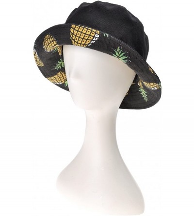 Bucket Hats Unisex Cute Print Bucket Hat Summer Fisherman Cap - Pineapple Black - CZ185N97ALD $11.21