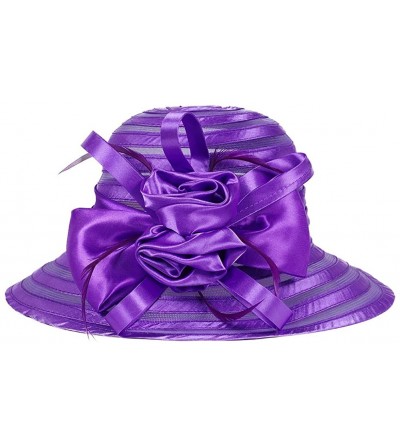Bucket Hats Women's Big Floral Fascinators Kentucky Derby Church Floppy Wide Brim Cloche Bowler Bucket Hat - Purple - C917YRW...
