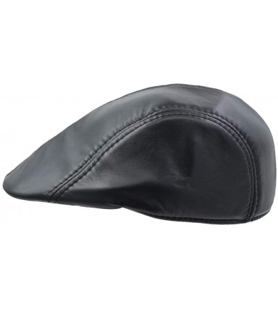 Newsboy Caps Men's Classic Leather Cap Newsboy Golf Flat Ivy Hat - Black - CZ18G52U9T6 $12.14