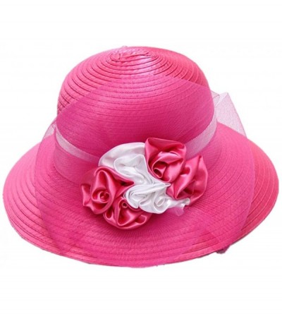 Sun Hats Women's Summer Sun Hat Foldable Floppy Organza Wide Brim Bucket Hat Straw Hat - H-rose Red - C318SI04LX3 $17.52